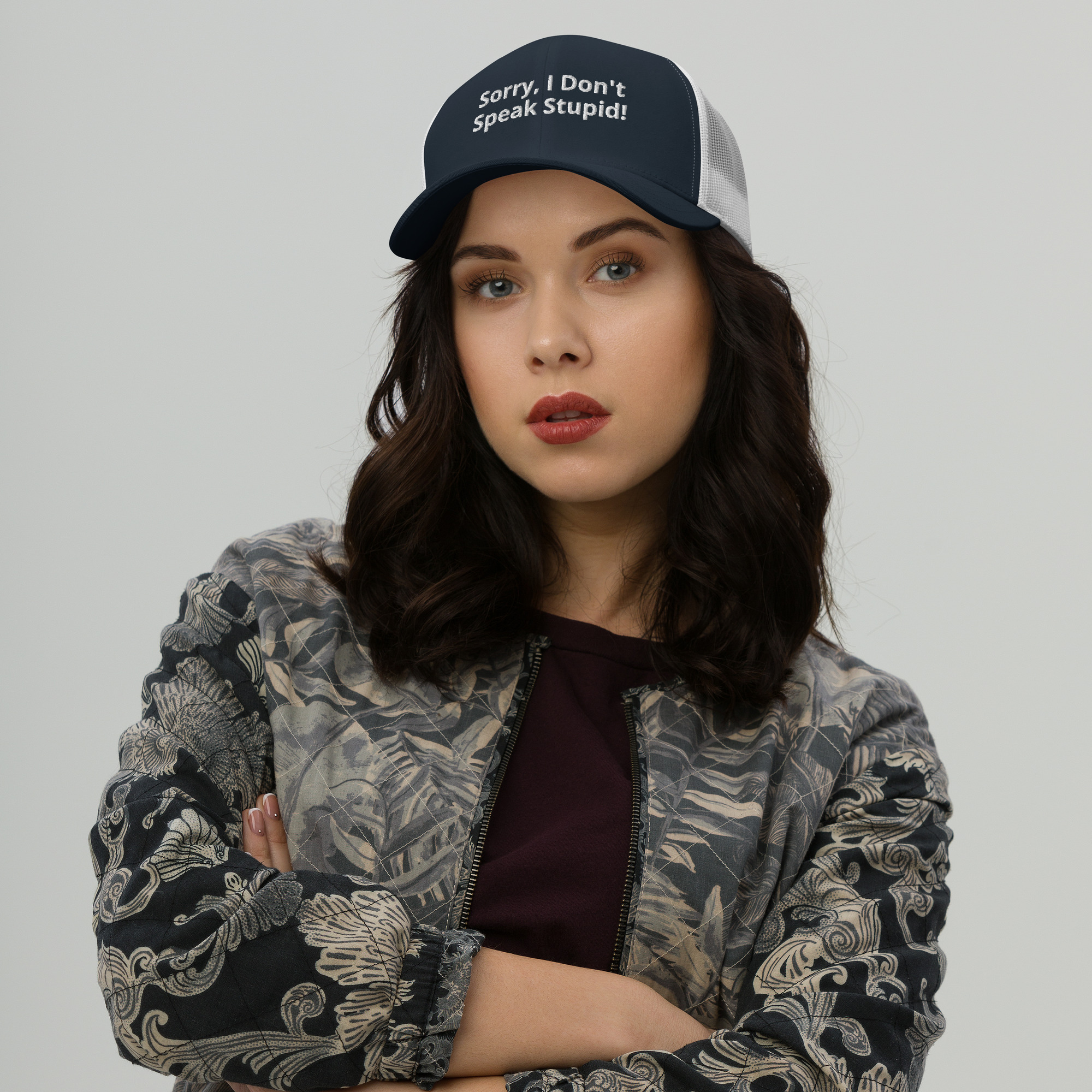 Sorry I Don't Speak Stupid! Mesh Trucker Cap - Image 4